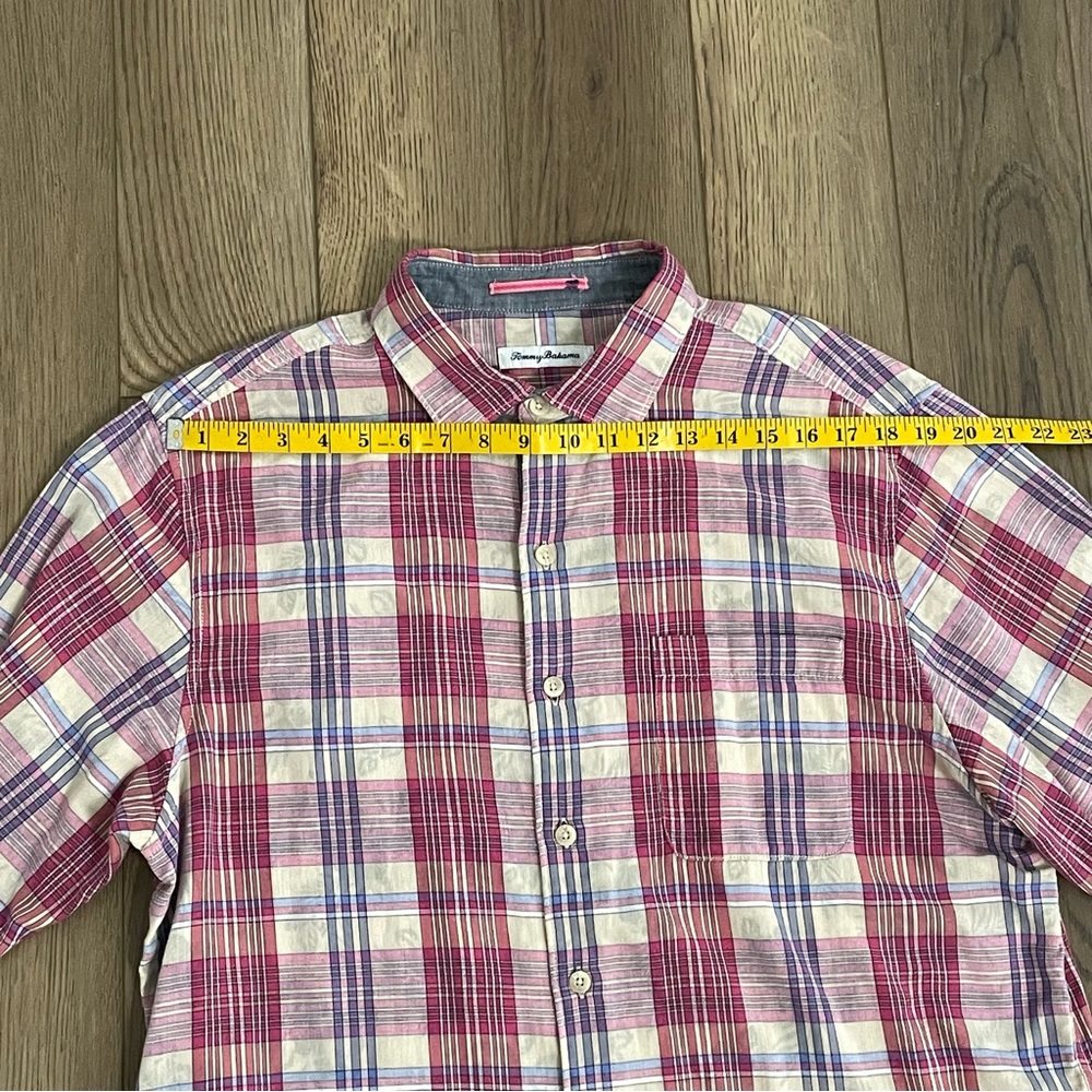 Tommy Bahama Plaid Long Sleeve Floral Shirt Plaid Collard Camp Mens Large - Picture 14 of 14